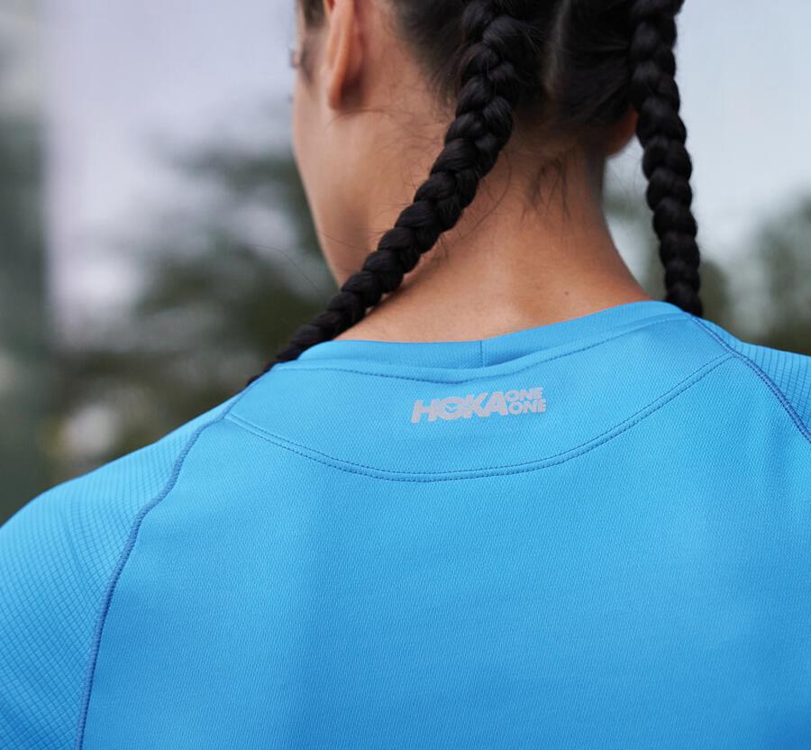 Top Hoka One One Mujer Azules - Performance Long Sleeve - HBMX60923